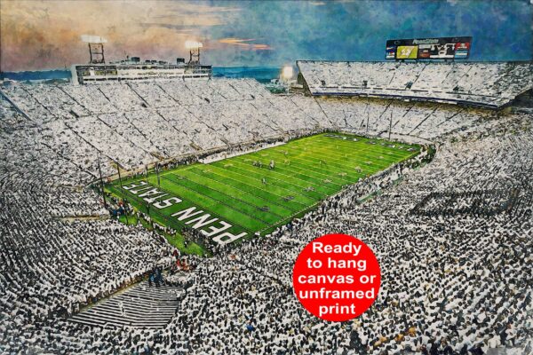 Penn State Nittany Lions, Beaver Stadium , Watercolor Digital Sketch Print Canvas Print, Penn State University, Centre County Pennsylvania