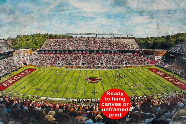 Canvas-Print of Boston College Eagles, Alumni Stadium , Watercolor Digital Sketch Print Canvas Print, Boston College, Boston Massachusetts