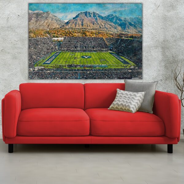 Canvas-Print of BYU Cougars, LaVell Edwards Stadium , Watercolor Digital Sketch Print Canvas Print, BYU, Provo Utah - Image 2