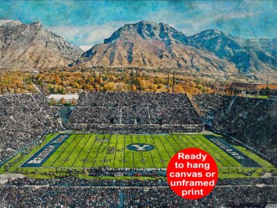 Canvas-Print of BYU Cougars, LaVell Edwards Stadium , Watercolor Digital Sketch Print Canvas Print, BYU, Provo Utah