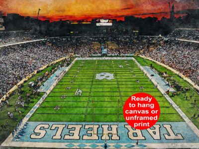Canvas-Print of UNC Tar Heels, Kenan Memorial Stadium , Watercolor Digital Sketch Print Canvas Print, Chapel Hill North Carolina, UNC