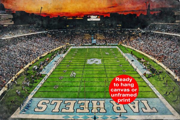 Canvas-Print of UNC Tar Heels, Kenan Memorial Stadium , Watercolor Digital Sketch Print Canvas Print, Chapel Hill North Carolina, UNC