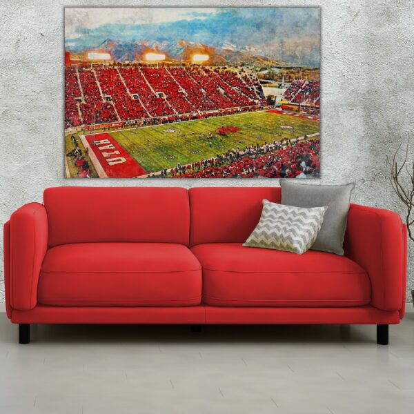 Canvas-Print of Utah Utes, Rice-Eccles Stadium,  Watercolor Digital Sketch Print Canvas Print, Salt Lake City Utah, University of Utah - Image 2