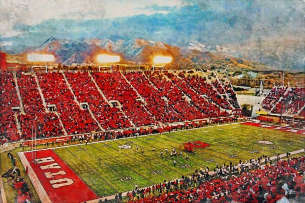 Canvas-Print of Utah Utes, Rice-Eccles Stadium,  Watercolor Digital Sketch Print Canvas Print, Salt Lake City Utah, University of Utah - Image 3