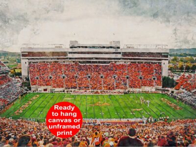 Canvas-Print of Virginia Tech Hokies, Lane Stadium ,  Watercolor Digital Sketch Print Canvas Print,  Blacksburg Virginia, Virginia Tech