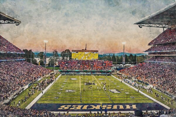 Washington Huskies, Husky Stadium ,  Watercolor Digital Sketch Print Canvas Print,  Seattle Washington, University of Washington - Image 3