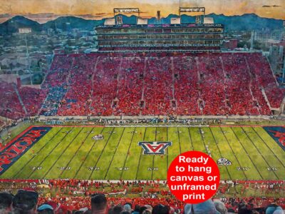 Canvas-Print of Arizona Wildcats, Arizona Stadium , Watercolor Digital Sketch Print Canvas Print, Arizona Football, Tucson Arizona