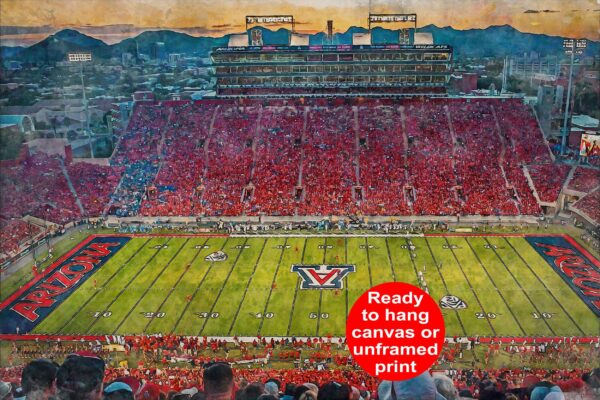 Canvas-Print of Arizona Wildcats, Arizona Stadium , Watercolor Digital Sketch Print Canvas Print, Arizona Football, Tucson Arizona