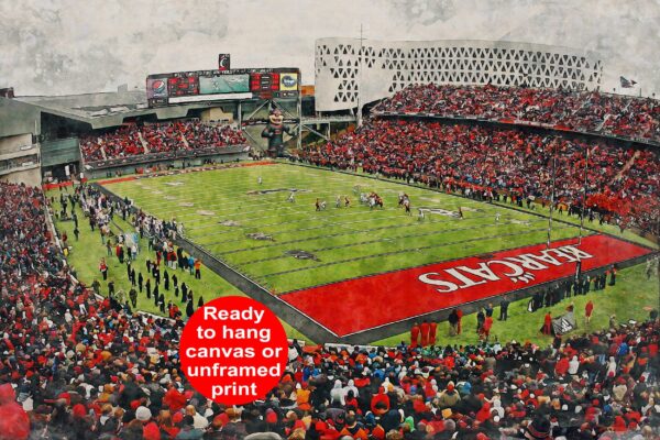 Canvas-Print of Cincinnati Bearcats, Nippert Stadium , Watercolor Digital Sketch Print Canvas Print, Bearcats Football, Cincinnati Ohio