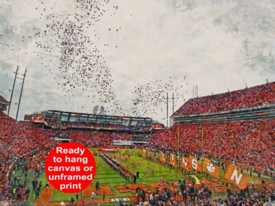 Canvas-Print of Clemson Tigers, Memorial Stadium , Watercolor Digital Sketch Print Canvas Print, Clemson University, Clemson South Carolina