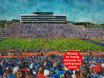 Kansas Jayhawks, David Booth Kansas Memorial Stadium , Watercolor Digital Sketch Print Canvas Print, University of Kansas, Lawrence Kansas