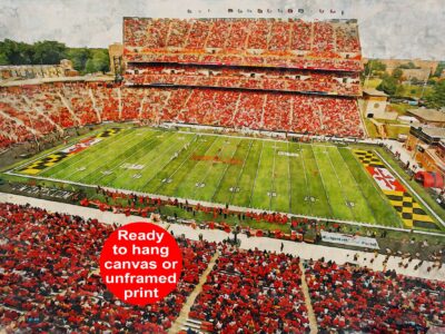 Canvas-Print of Maryland Terrapins, Capital One Field , Watercolor Digital Sketch Print Canvas Print , University of Maryland