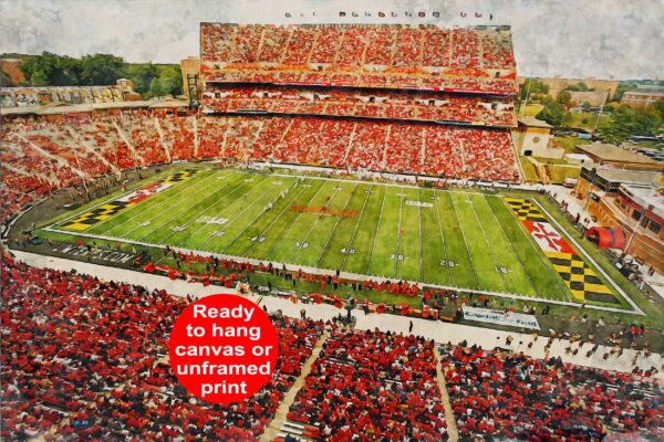 Canvas-Print of Maryland Terrapins, Capital One Field , Watercolor Digital Sketch Print Canvas Print , University of Maryland