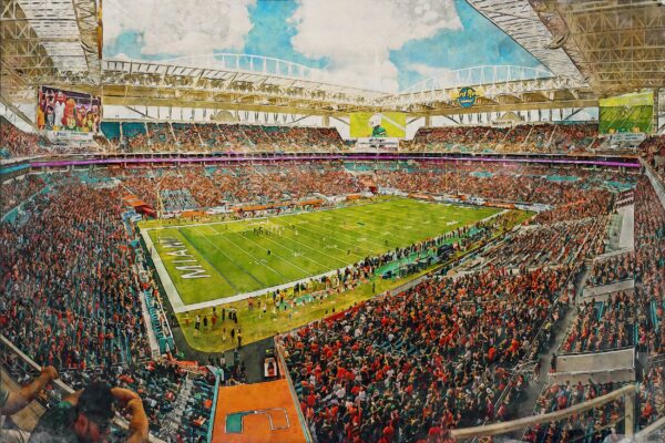 Canvas-Print of Miami Hurricanes , Hard Rock Stadium , Watercolor Digital Sketch Print Canvas Print , Miami University - Image 3