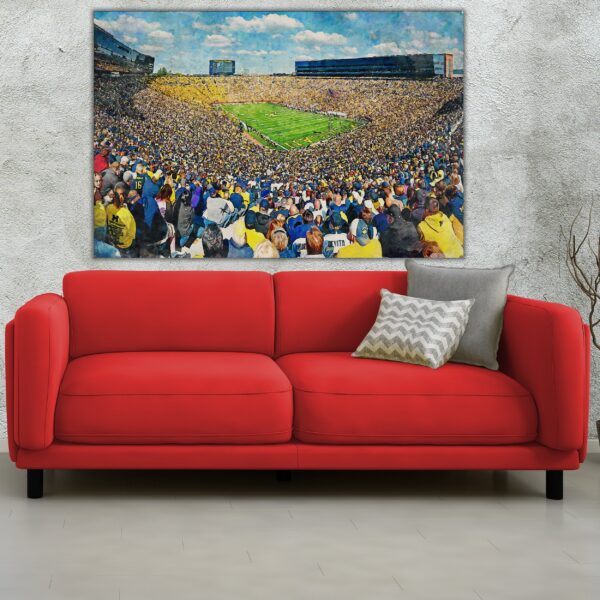 Michigan Wolverines, Michigan Stadium , Watercolor Digital Sketch Print Canvas Print , University of Michigan, Ann Arbor Michigan - Image 2