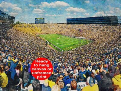 Michigan Wolverines, Michigan Stadium , Watercolor Digital Sketch Print Canvas Print , University of Michigan, Ann Arbor Michigan
