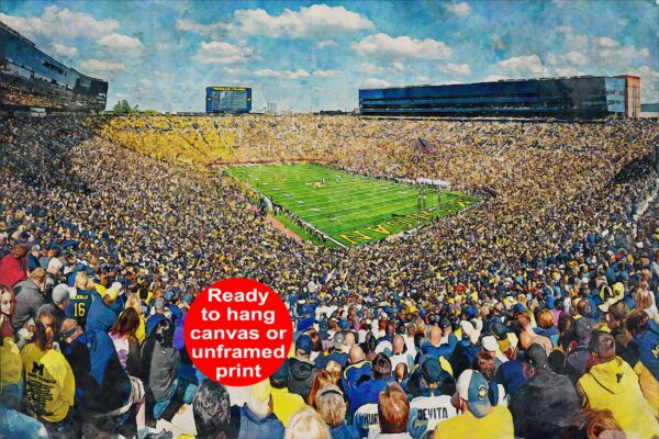 Michigan Wolverines, Michigan Stadium , Watercolor Digital Sketch Print Canvas Print , University of Michigan, Ann Arbor Michigan