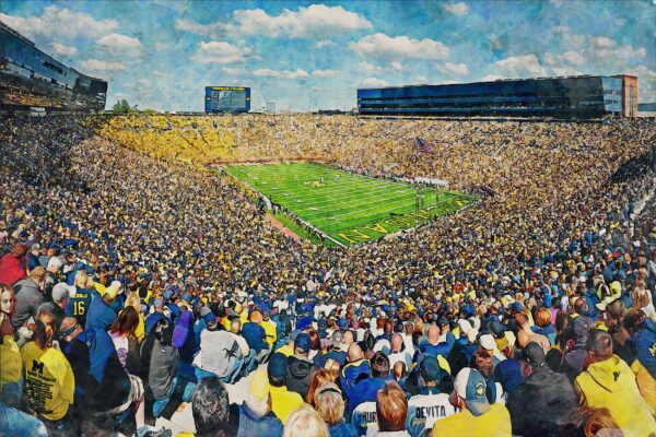 Michigan Wolverines, Michigan Stadium , Watercolor Digital Sketch Print Canvas Print , University of Michigan, Ann Arbor Michigan - Image 3