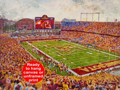 Canvas-Print of Minnesota Golden Gophers,  Hunington Bank Stadium , Watercolor Digital Sketch Print Canvas Print , University of Minnesota
