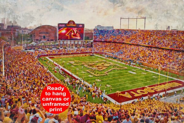 Canvas-Print of Minnesota Golden Gophers,  Hunington Bank Stadium , Watercolor Digital Sketch Print Canvas Print , University of Minnesota