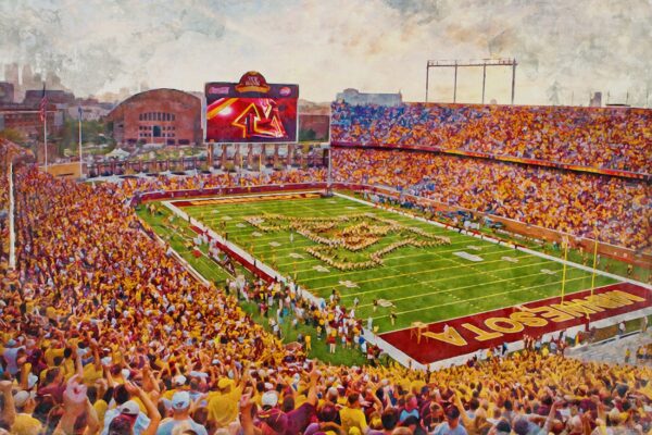 Canvas-Print of Minnesota Golden Gophers,  Hunington Bank Stadium , Watercolor Digital Sketch Print Canvas Print , University of Minnesota - Image 3