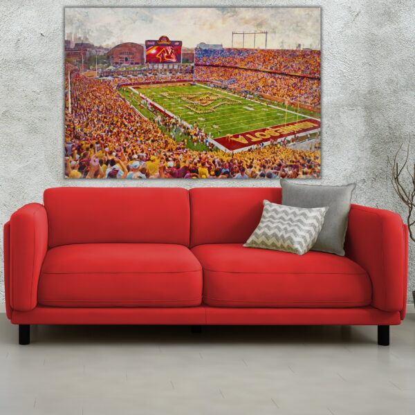 Canvas-Print of Minnesota Golden Gophers,  Hunington Bank Stadium , Watercolor Digital Sketch Print Canvas Print , University of Minnesota - Image 2