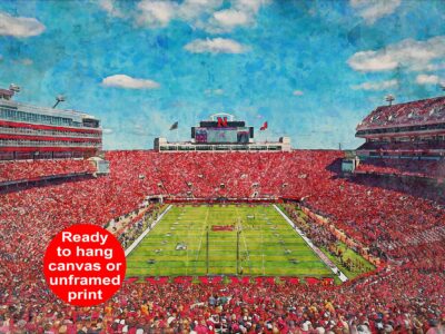Nebraska Cornhuskers, Memorial Stadium , Watercolor Digital Sketch Print Canvas Print , University of Nebraska, Lincoln Nebraska