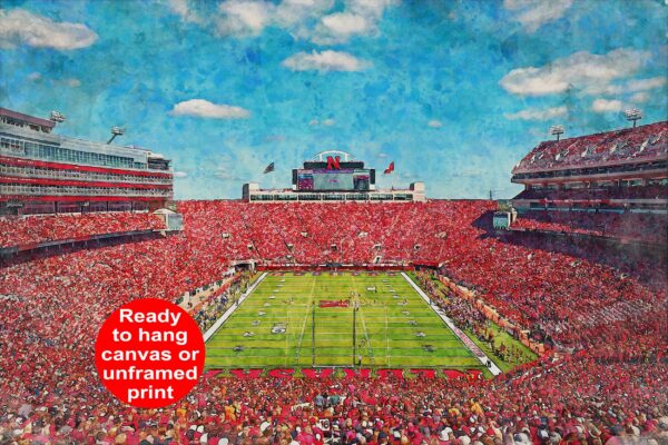 Nebraska Cornhuskers, Memorial Stadium , Watercolor Digital Sketch Print Canvas Print , University of Nebraska, Lincoln Nebraska