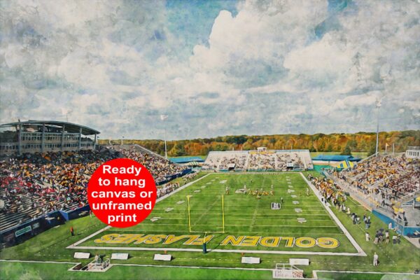 Kent State Golden Flashes ,Kent football Stadium , Watercolor Digital Sketch Print Canvas Print, Kent Ohio, Kent State University