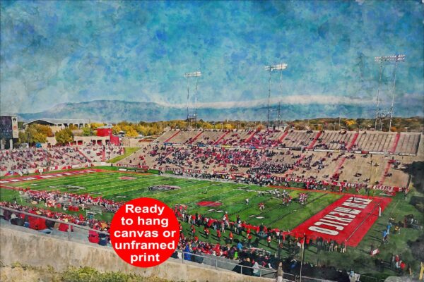 New Mexico Lobos, University Stadium , Watercolor Digital Sketch Print Canvas Print , University of New Mexico, Albuquerque New Mexico