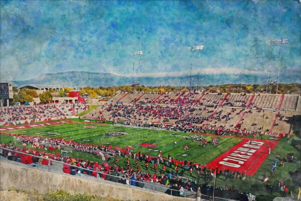 New Mexico Lobos, University Stadium , Watercolor Digital Sketch Print Canvas Print , University of New Mexico, Albuquerque New Mexico - Image 3