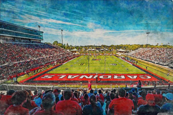 Ball State Cardinals,  Scheumann Stadium, Watercolor Digital Sketch Print Canvas Print, Ball State University, Muncie Indiana - Image 3