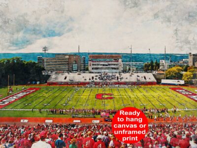 Canvas-Print of Cornell Big Red, Schoellkopf Field , Watercolor Digital Sketch Print Canvas Print, Cornell University, Ithaca New York