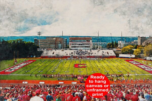 Canvas-Print of Cornell Big Red, Schoellkopf Field , Watercolor Digital Sketch Print Canvas Print, Cornell University, Ithaca New York