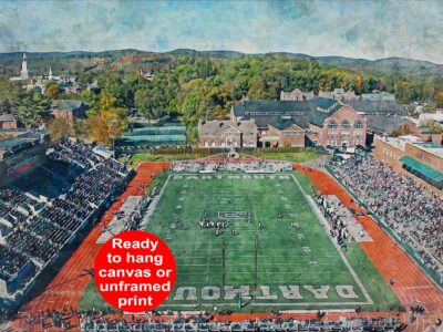 Canvas-Print of Dartmouth Big Green, Memorial Field , Watercolor Digital Sketch Print Canvas Print, Hanover New Hampshire, Dartmouth College