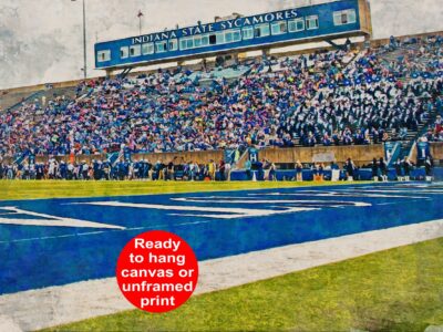 Indiana State Sycamores, Indiana State University Memorial Stadium , Watercolor Digital Sketch Print Canvas Print, Terre Haute Indiana