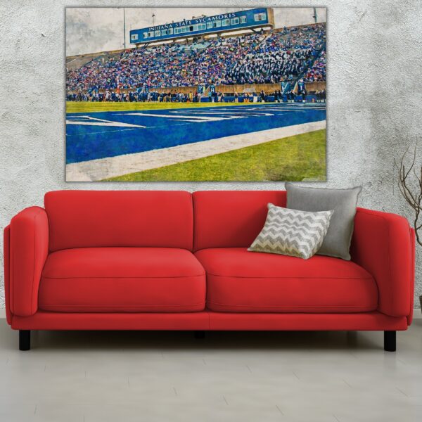 Indiana State Sycamores, Indiana State University Memorial Stadium , Watercolor Digital Sketch Print Canvas Print, Terre Haute Indiana - Image 2