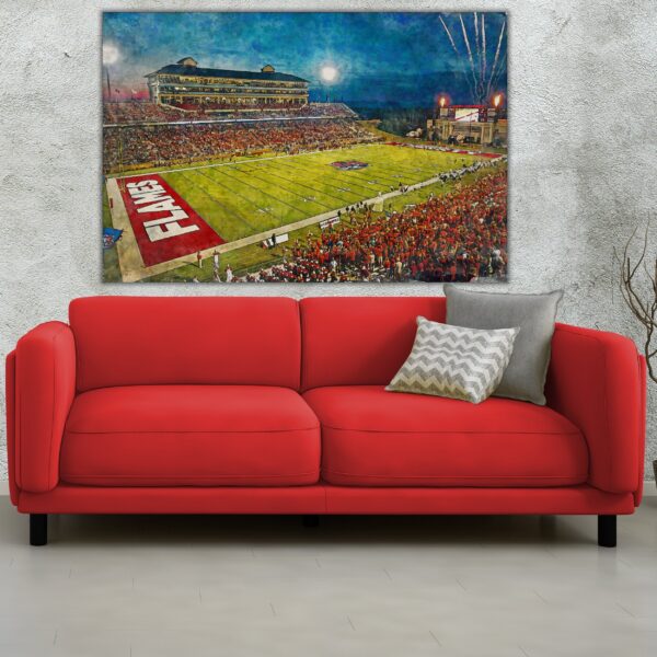 Canvas-Print of Liberty Flames, Williams Stadium , Watercolor Digital Sketch Print Canvas Print, Lynchburg Virginia, Liberty University - Image 2
