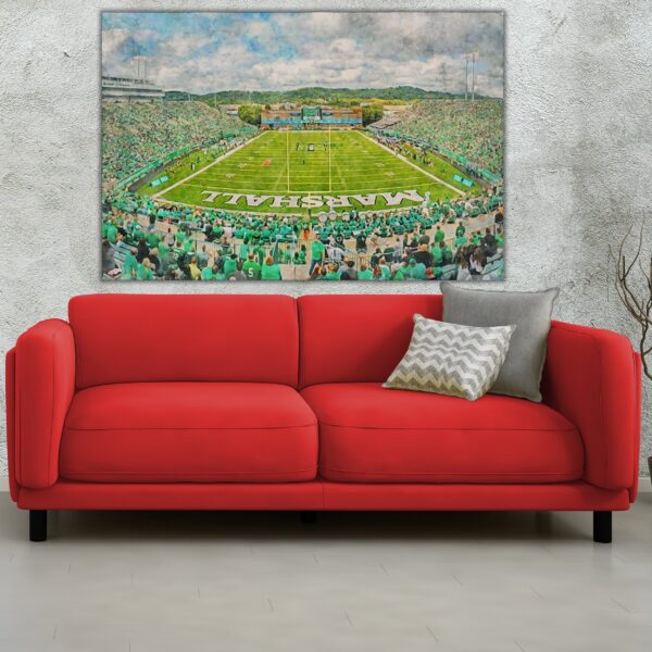 Marshall Thundering Herd,Joan C. Edwards Stadium , Watercolor Digital Sketch Print Canvas Print,Huntington West Virginia,Marshall University - Image 2