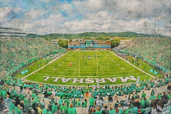 Marshall Thundering Herd,Joan C. Edwards Stadium , Watercolor Digital Sketch Print Canvas Print,Huntington West Virginia,Marshall University - Image 3