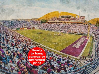 Montana Grizzlies, Washington-Grizzly Stadium , Watercolor Digital Sketch Print Canvas Print, Missoula Montana, Missoula University