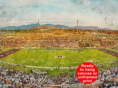 New Mexico State Aggies, Aggie Memorial Stadium , Watercolor Digital Sketch Print Canvas Print, University Park New Mexico, New Mexico State