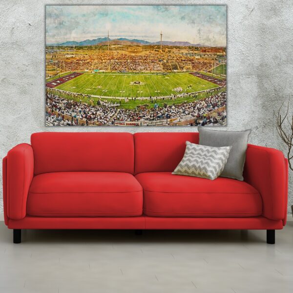 New Mexico State Aggies, Aggie Memorial Stadium , Watercolor Digital Sketch Print Canvas Print, University Park New Mexico, New Mexico State - Image 2