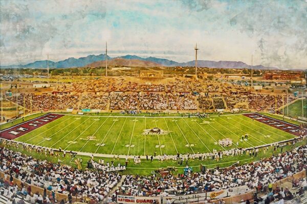 New Mexico State Aggies, Aggie Memorial Stadium , Watercolor Digital Sketch Print Canvas Print, University Park New Mexico, New Mexico State - Image 3