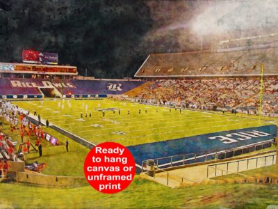 Canvas-Print of Rice Owls, Rice Stadium , Watercolor Digital Sketch Print Canvas Print, Houston Texas, Rice University