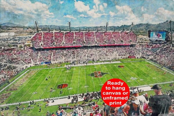 San Diego State Aztechs, Snapdragon Stadium  , Watercolor Digital Sketch Print Canvas Print, San Diego California, San Diego California