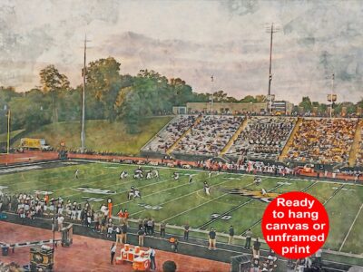Canvas-Print of Towson Tigers, Johnny Unitas Stadium , Watercolor Digital Sketch Print Canvas Print, Towson Maryland, Towson University