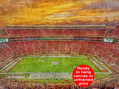 Canvas-Print of Alabama Crimson Tide, Bryant-Denny Stadium , Watercolor Digital Sketch Print Canvas Print, Bama Football, Tuscaloosa Alabama