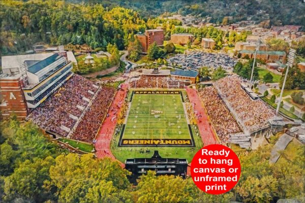 Appalachian State Mountaineers, Kidd Brewer Stadium , Watercolor Digital Sketch Print Canvas Print, Mountaineer Football,Boone North Carolina