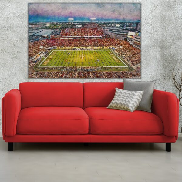 Arizona State Sun Devils, Sun Devill Football Stadium , Watercolor Digital Sketch Print Canvas Print, Sun Devil Football, Tempe Arizona - Image 2